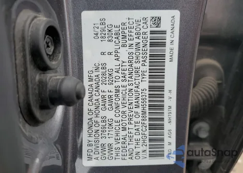 2021 Honda Civic Sport из США, поврежденный, VIN 2HGFC2F88MH556375